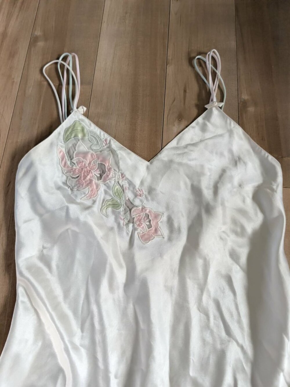 Vintage Eaton Satin Slip Dress Floral Appliqué Coquette Fairy Y2K M - Picture 5 of 9